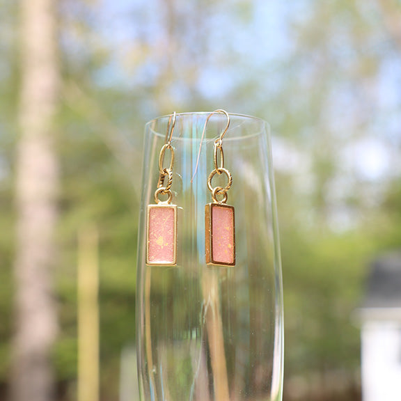 Small Rectangle Earrings with Resin in Gold
