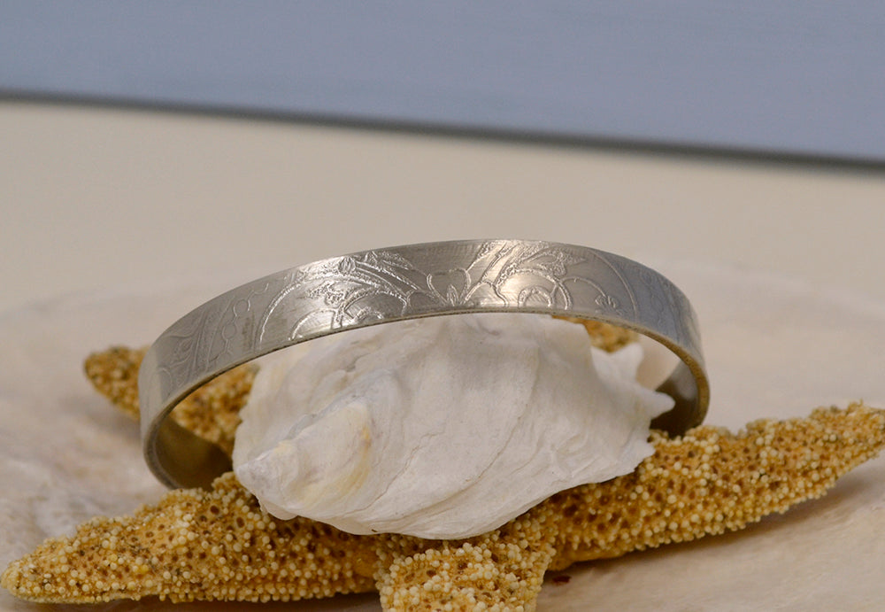 Thin Pewter Cuff Bracelet with Etching