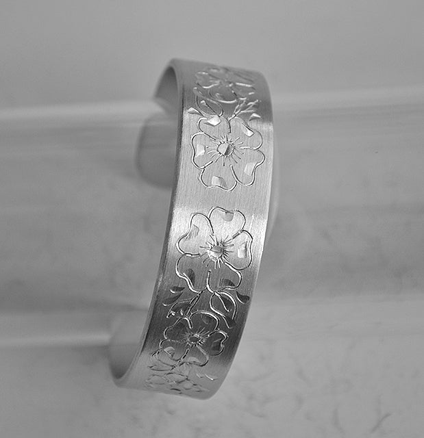March Birth Month Flower Pewter Cuff Bracelet