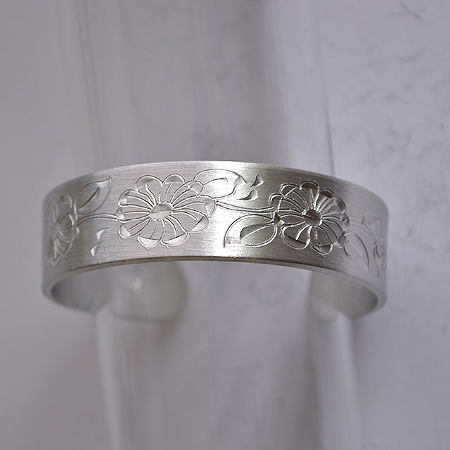 July Birth Month Flower Pewter Cuff Bracelet
