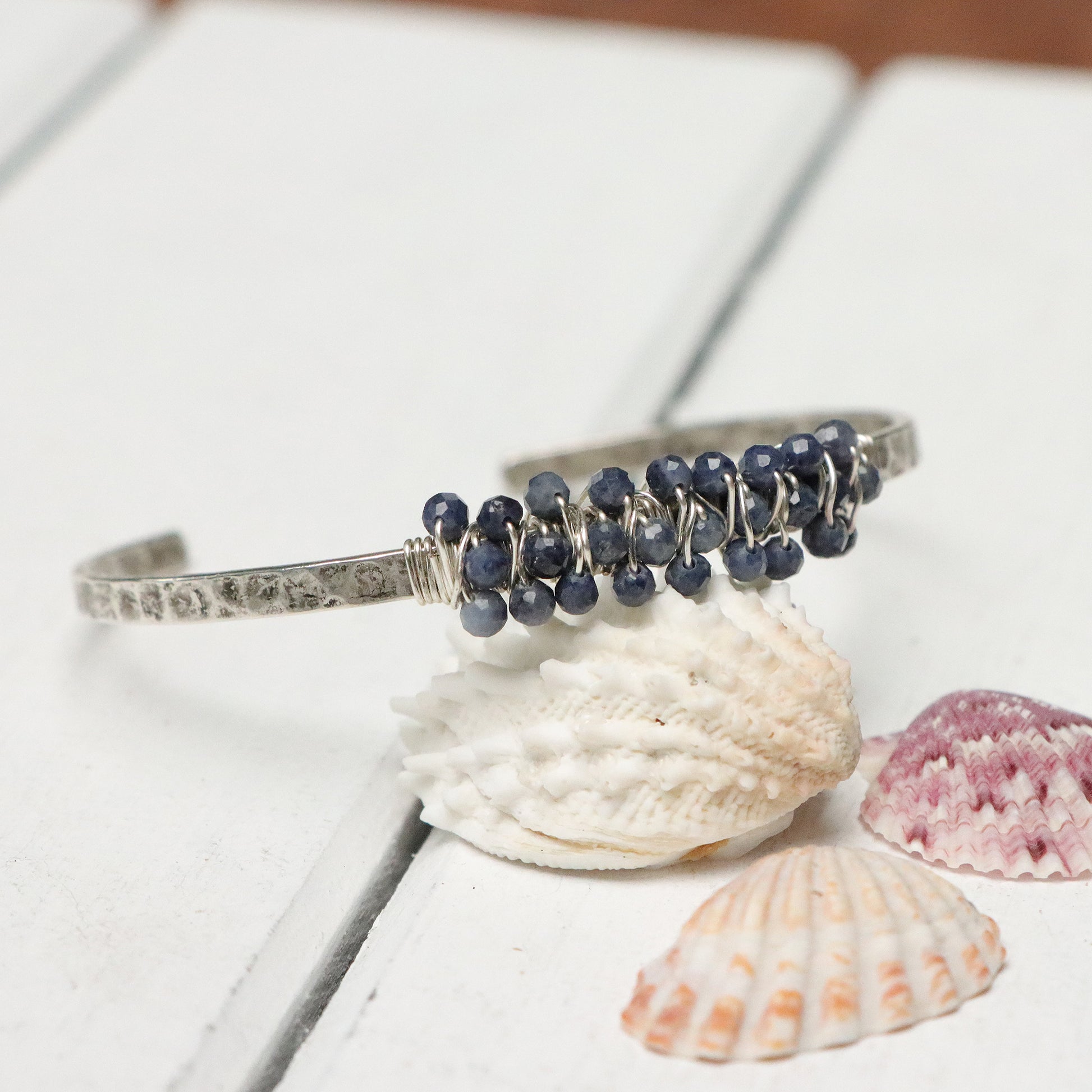 Double Wrapped Gemstone Cuff Bracelet in Silver