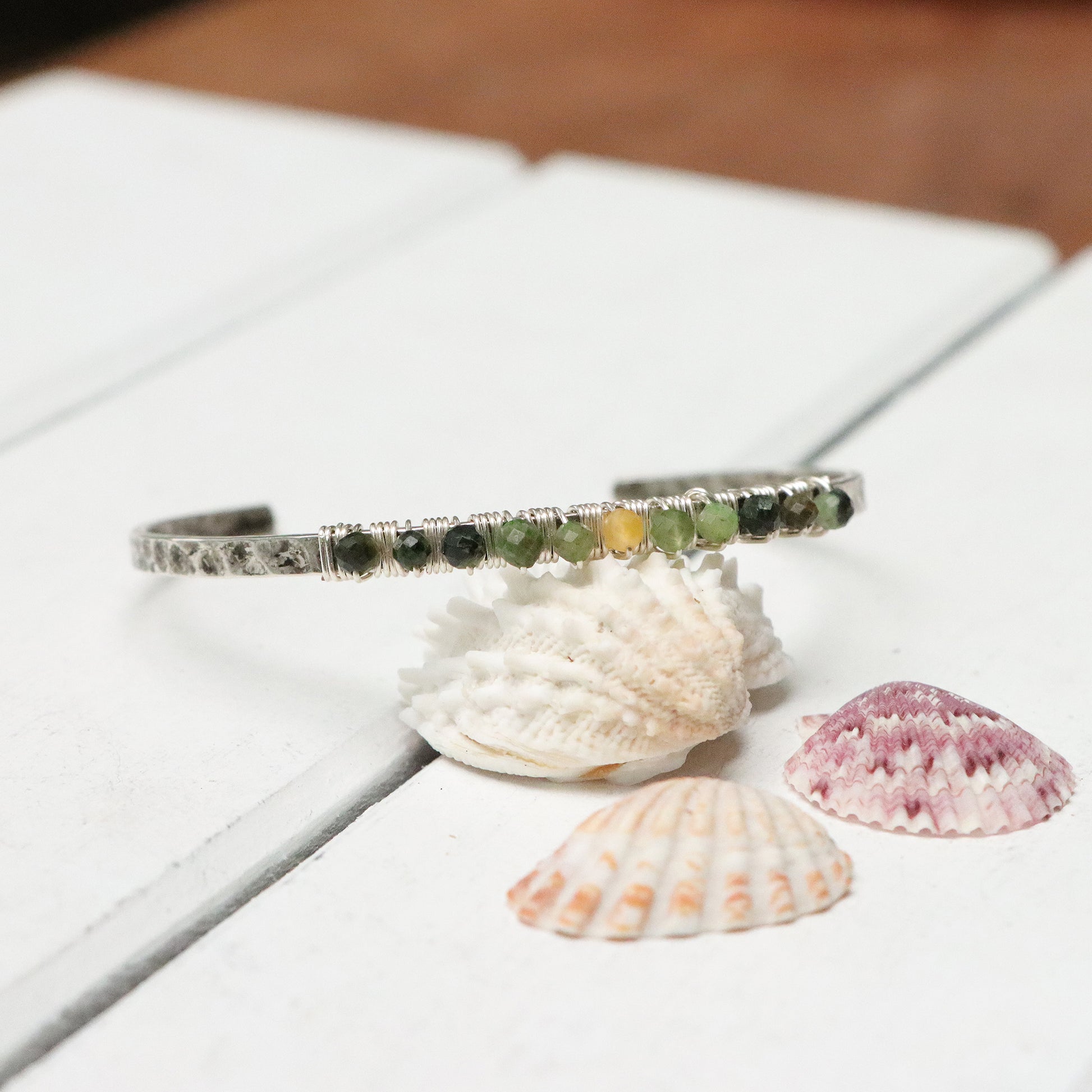 Gemstone Cuff Bracelet in Silver