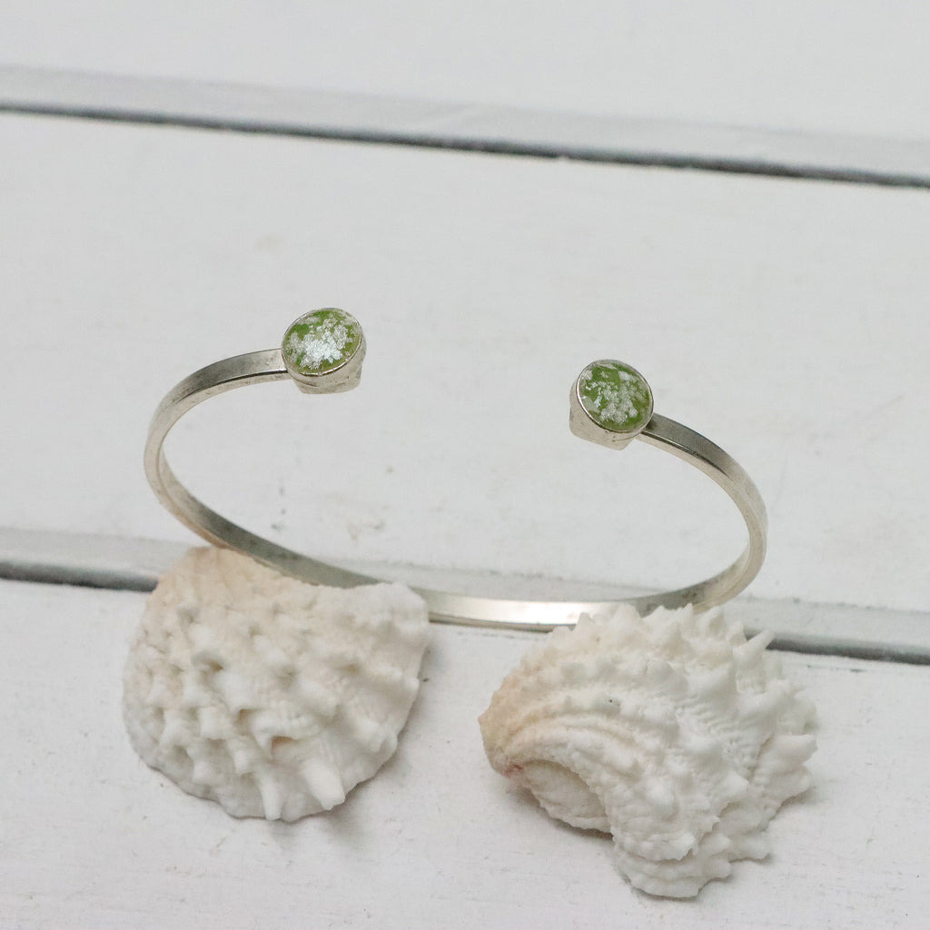 Cuff Bracelet with Resin Circles in Silver