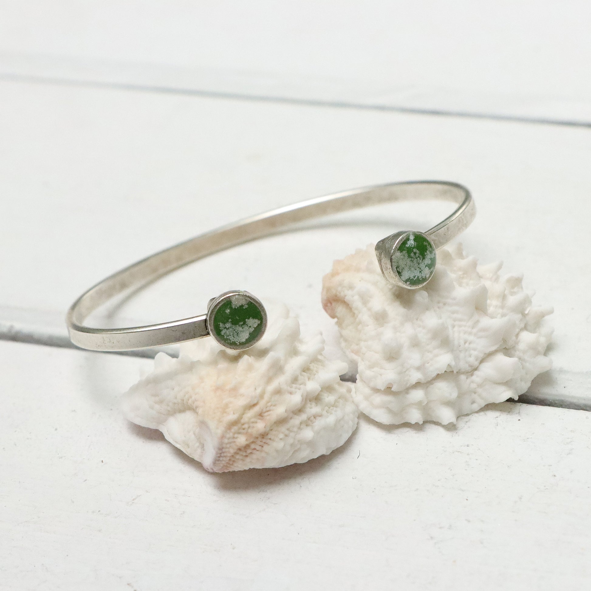 Cuff Bracelet with Resin Circles in Silver