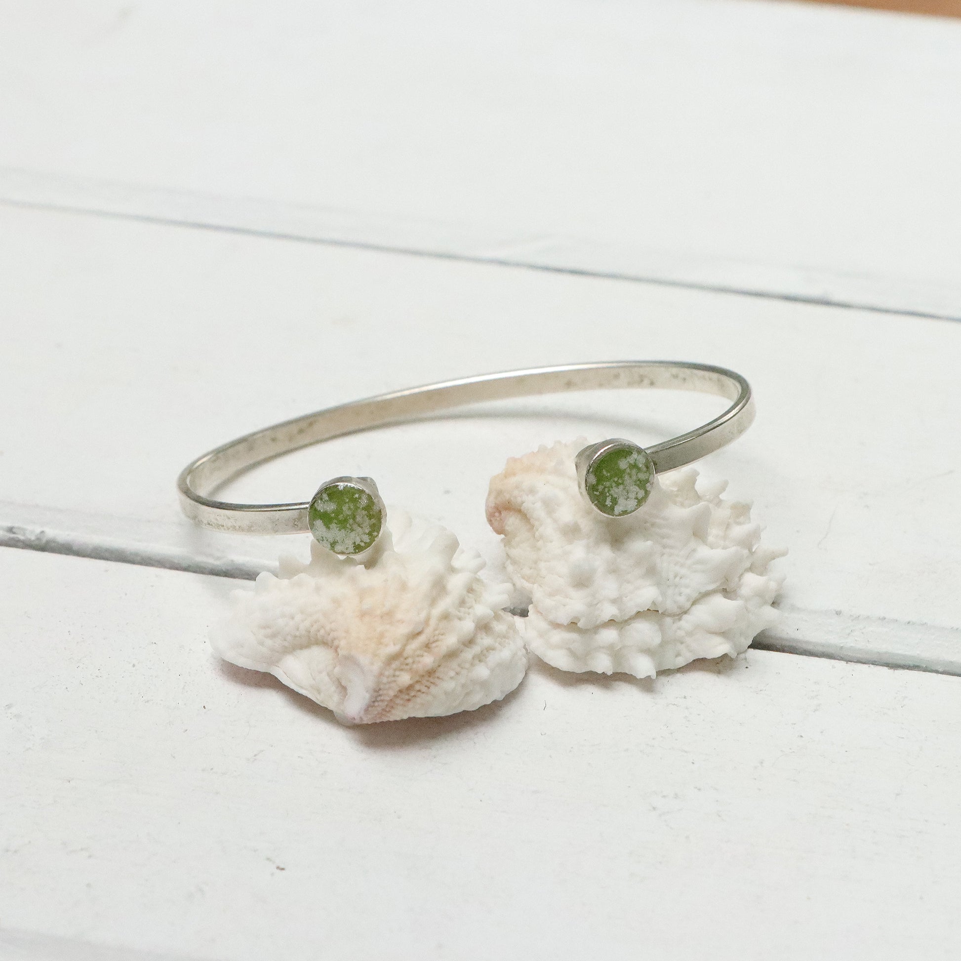 Cuff Bracelet with Resin Circles in Silver