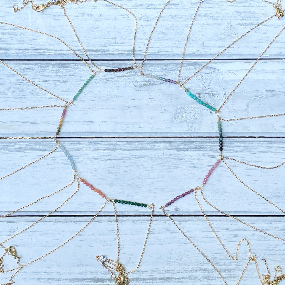 Horizontal Gemstone Bar Necklace in Gold