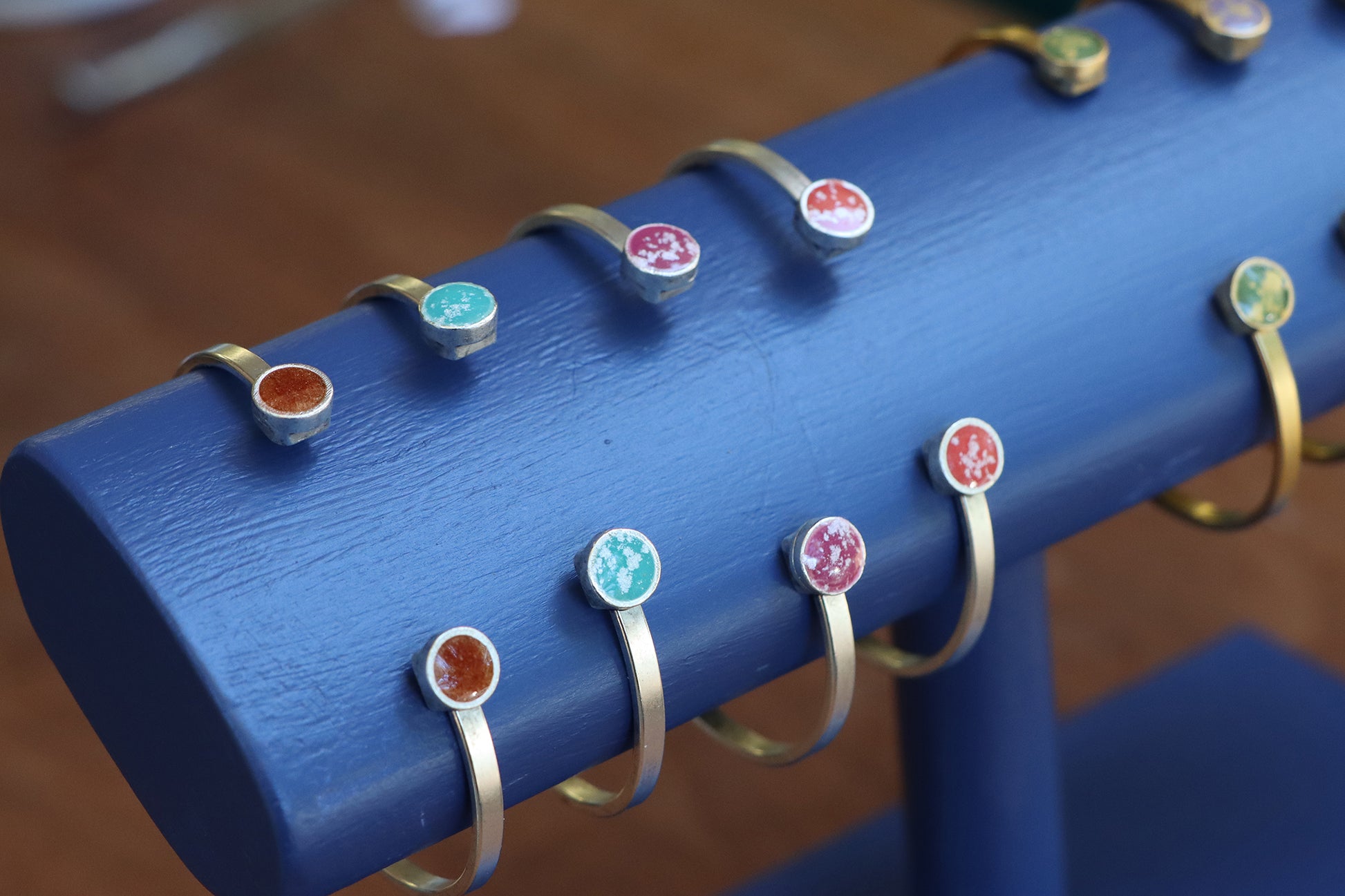 Cuff Bracelet with Resin Circles in Silver