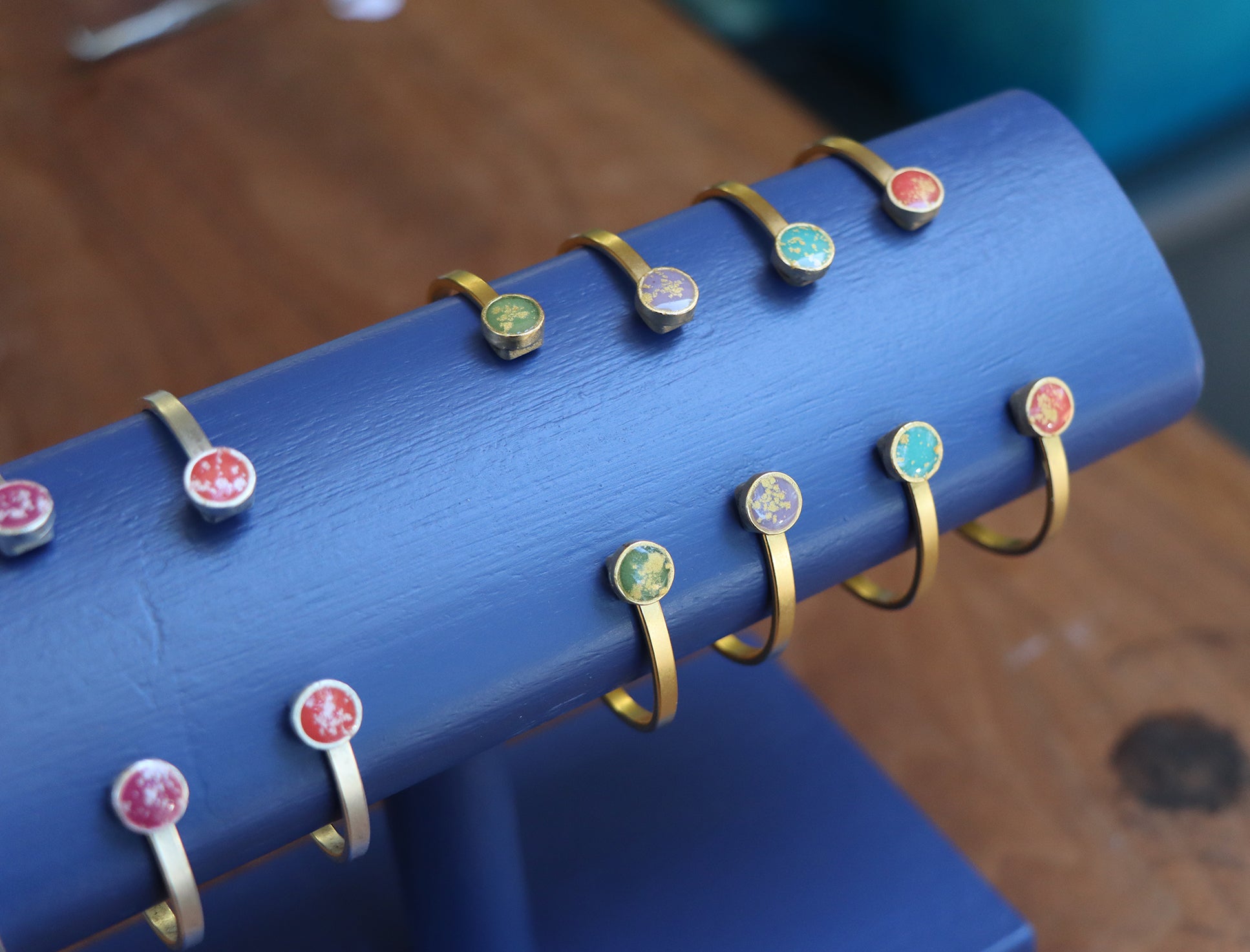 Cuff Bracelet with Resin Circles in Gold