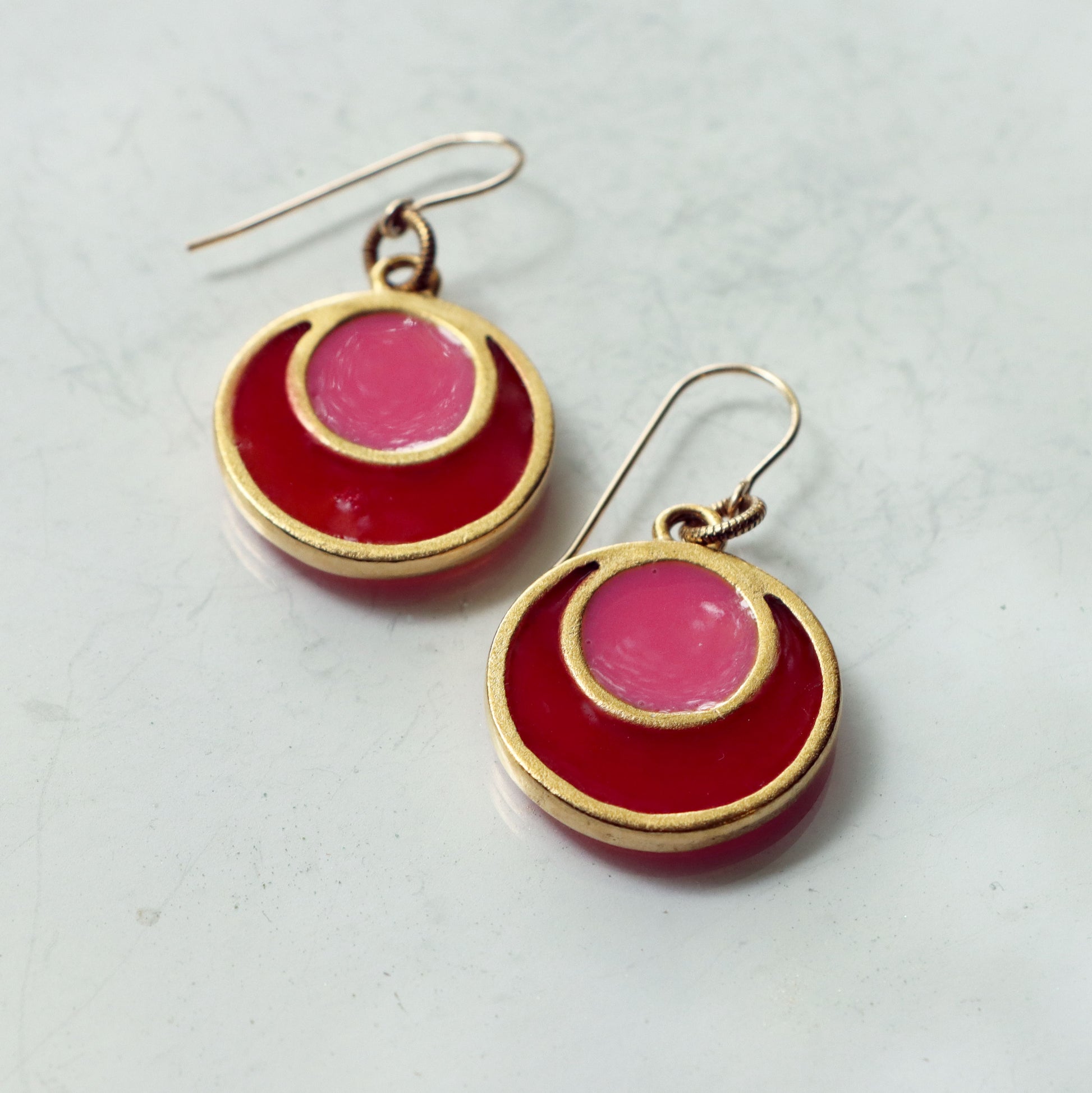 Double Circle Color Block Earrings in Gold