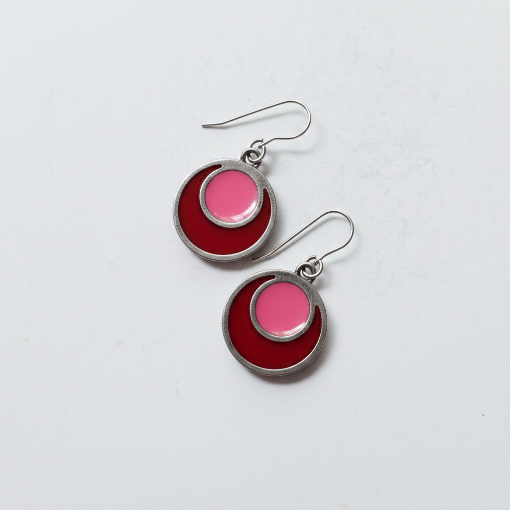 Double Circle Color Block Earrings in Silver
