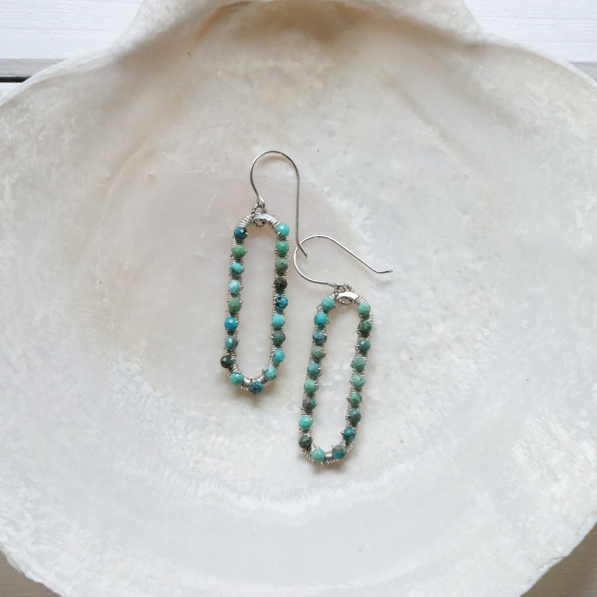 Large Oval Earrings with Gemstones in Silver