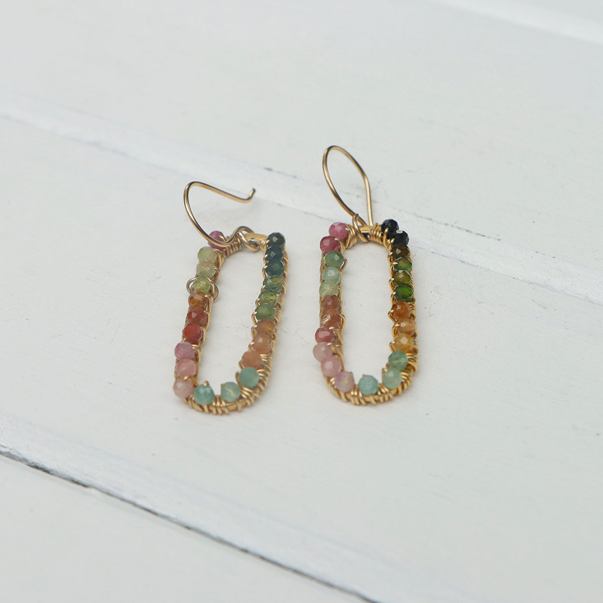 Large Oval Earrings with Gemstones in Gold