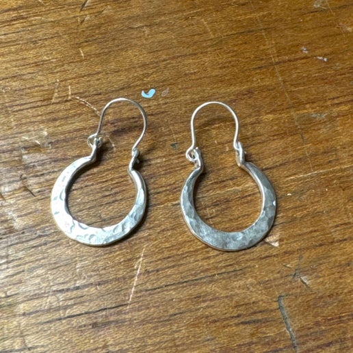 Simple Hammered Hoops in Silver