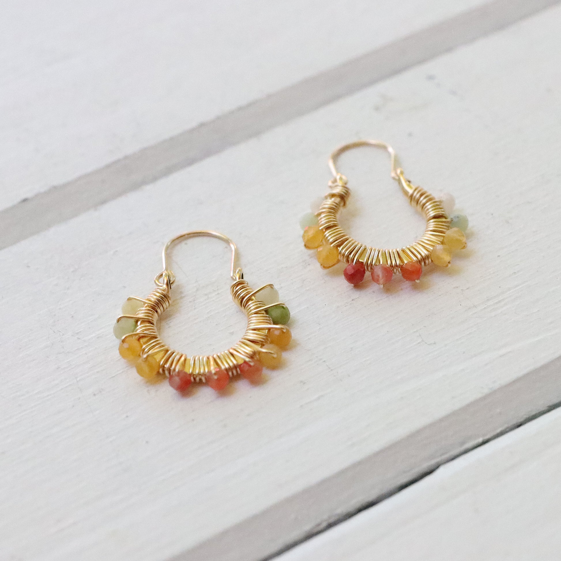 Hoop Earrings Wrapped with Gemstones in Gold