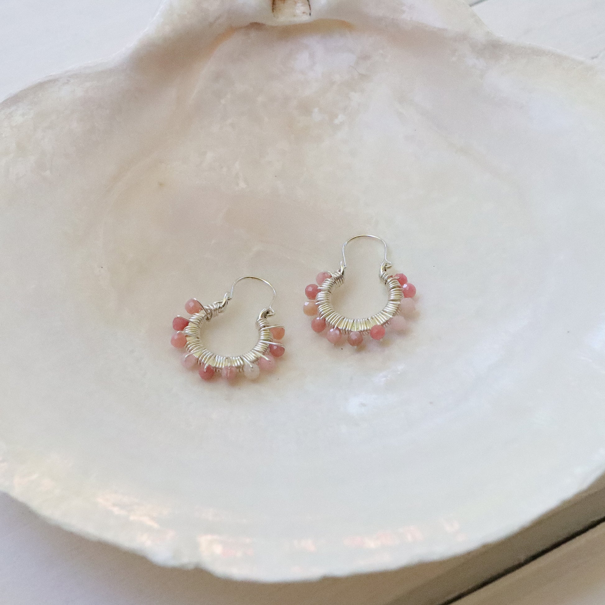 Hoop Earrings Wrapped with Gemstones in Silver