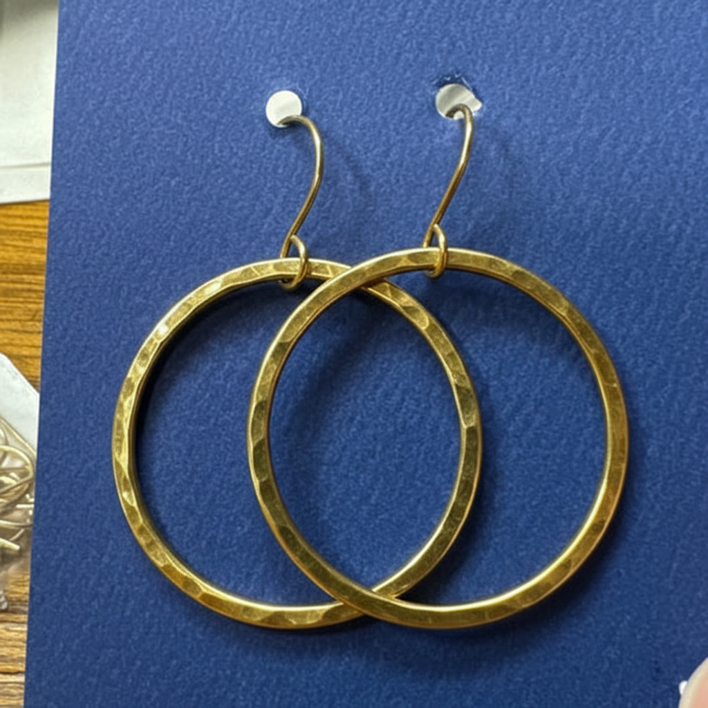 Gold Hammered Large Circle Earrings