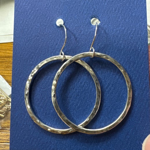 Silver Hammered Large Circle Earrings