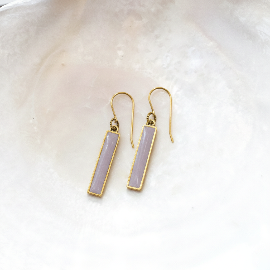 Long Rectangle Earrings with Resin in Gold