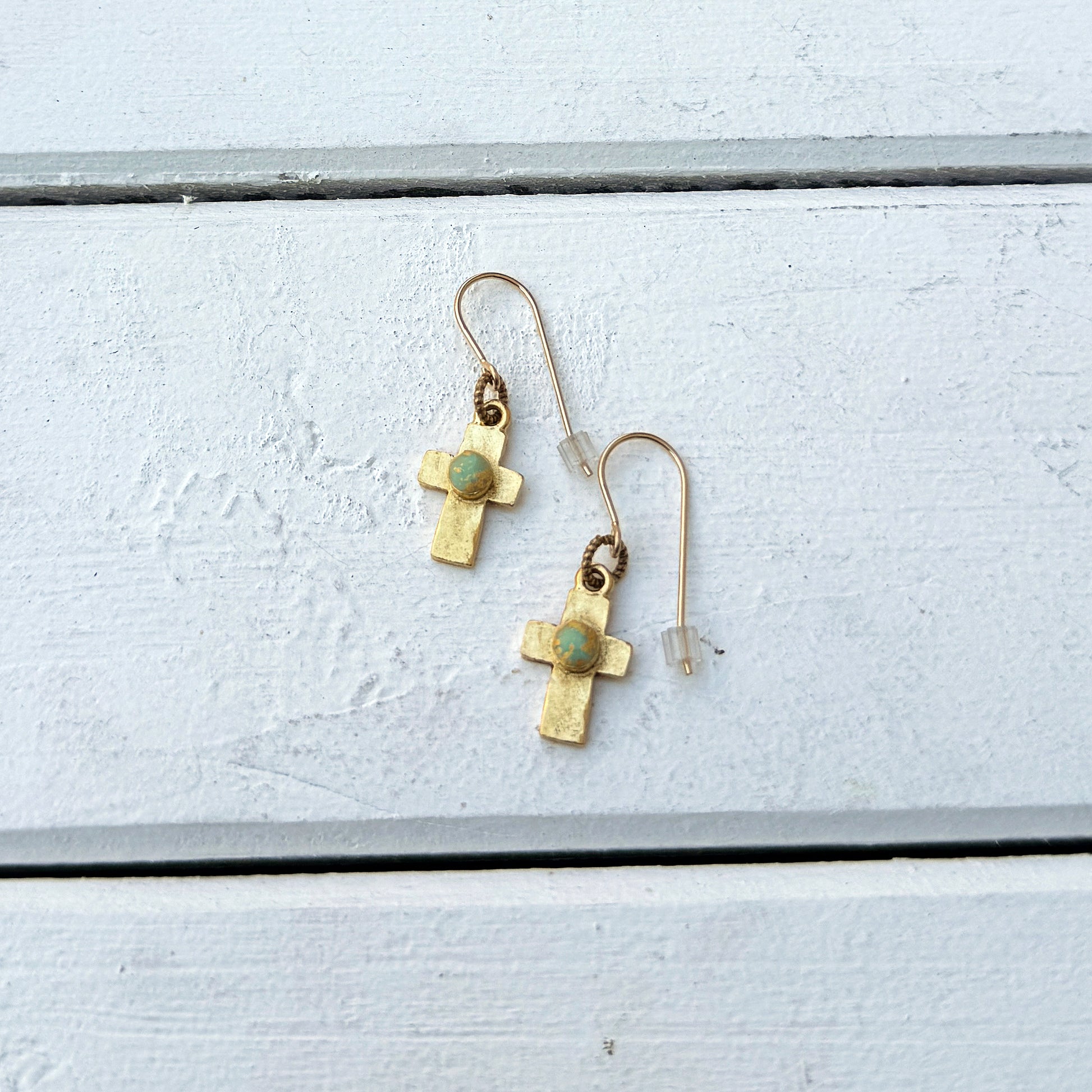 Organic Cross Earrings in Gold
