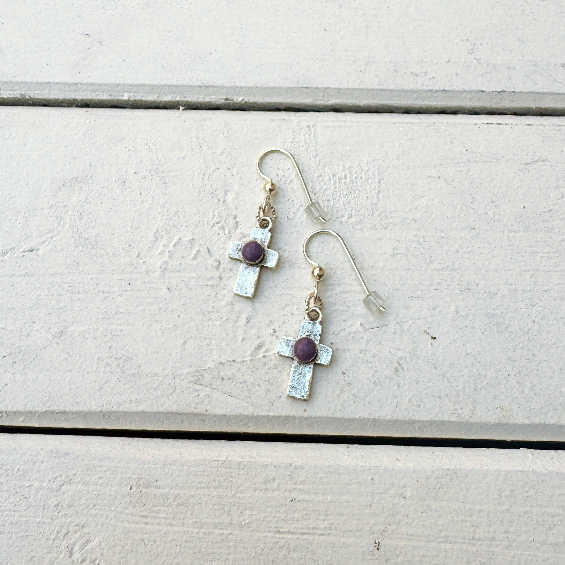 Organic Cross Earrings in Silver