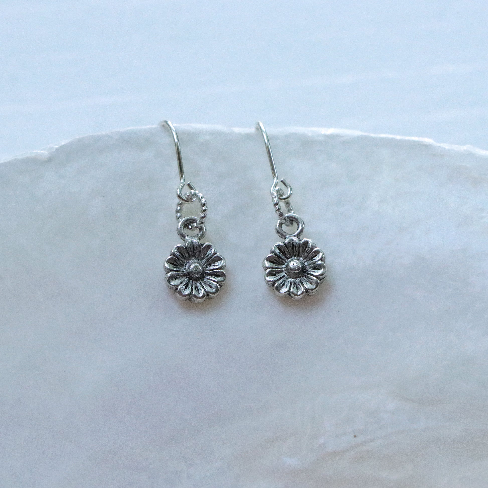 Organic Daisy Earrings in Silver