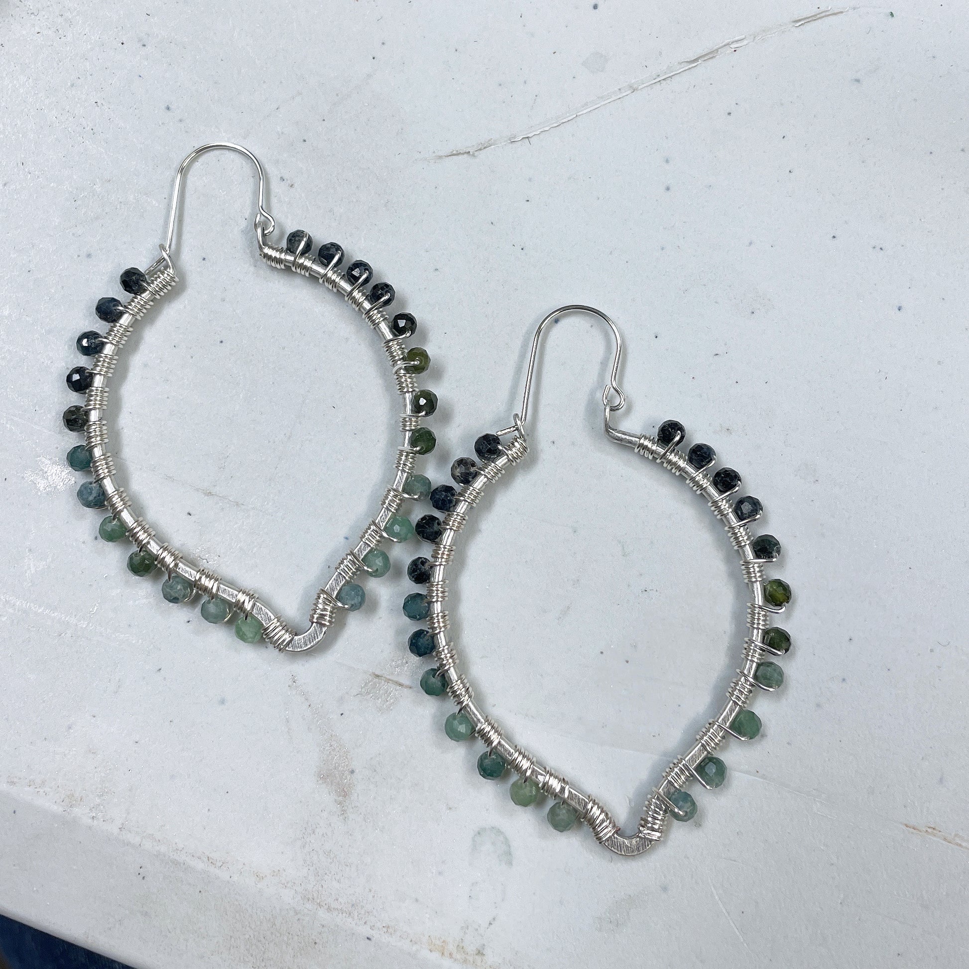 Large Oval Point Wrapped Gemstones in Silver