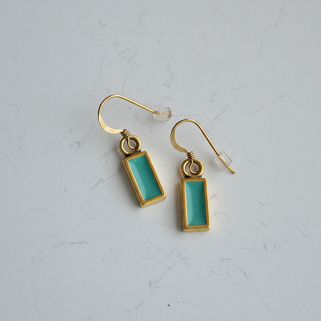 Itsy Rectangle Earrings with Resin in Gold