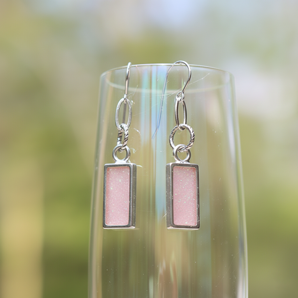 Small Rectangle Earrings with Resin in Silver