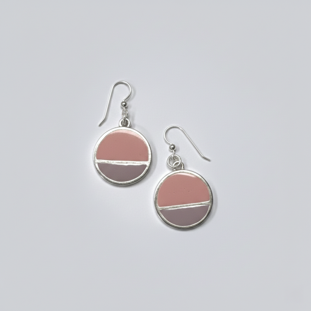 Split Circle Color Block Earrings in Silver