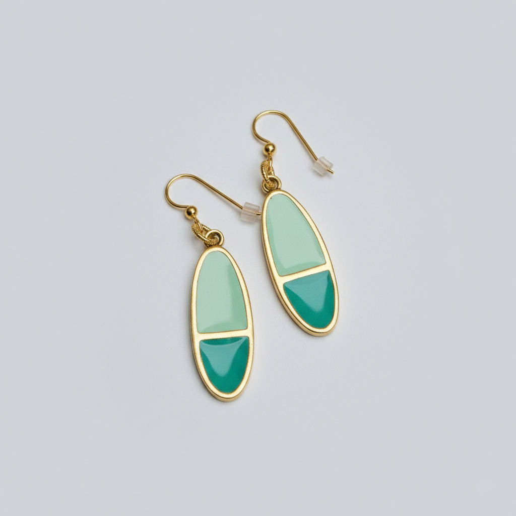 Split Oval Color Block Earrings in Gold