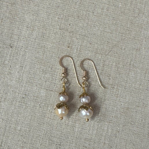 Freshwater Pearl Floral Earrings in Gold