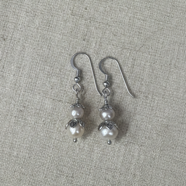 Freshwater Pearl Floral Earrings in Silver