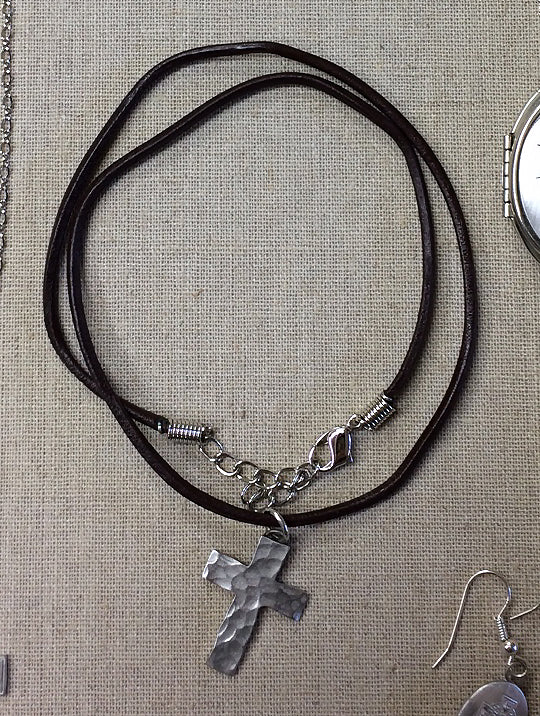 Hammered Pewter Cross Necklace