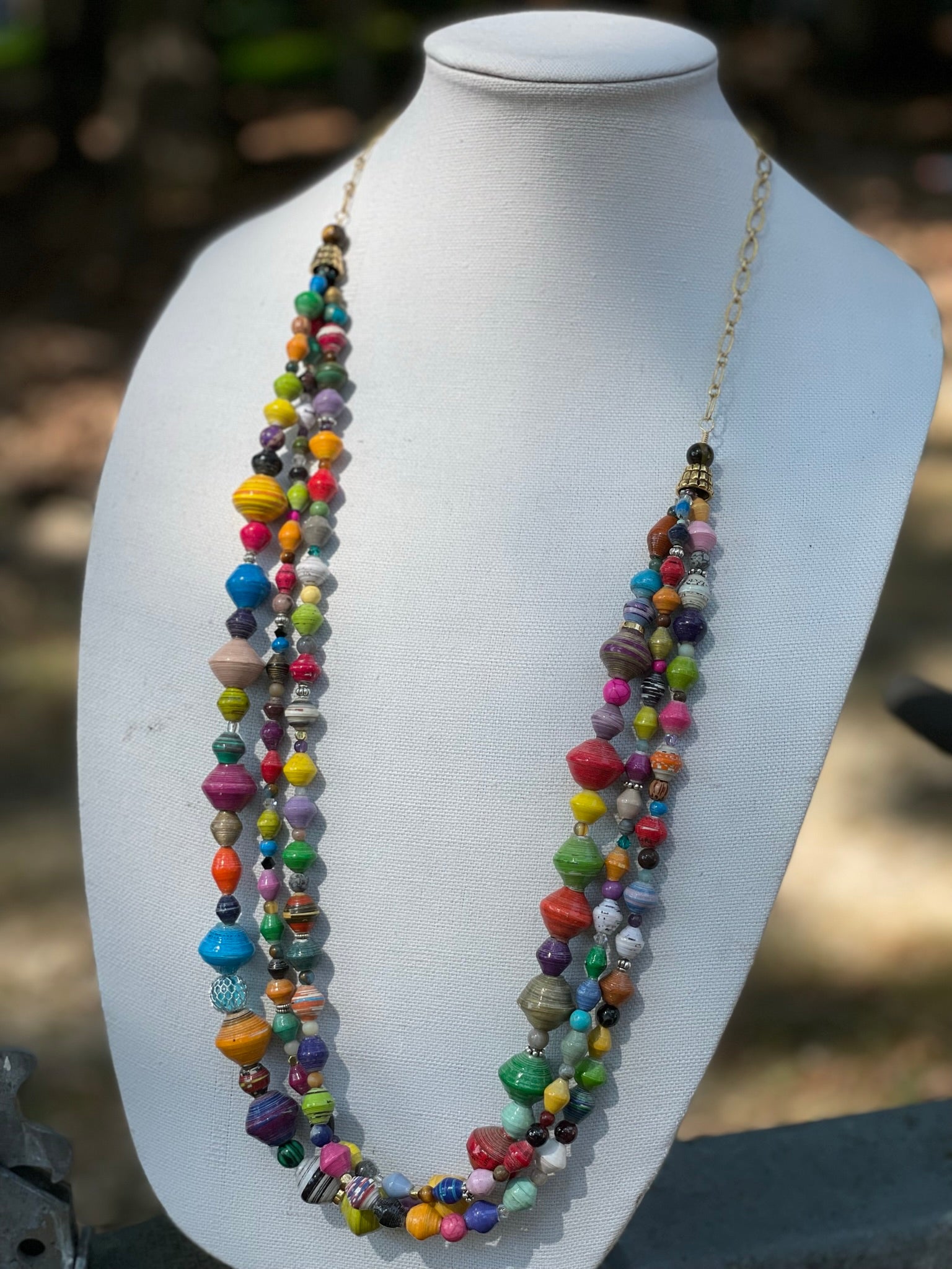 Triple Strand Mixed Media Necklace