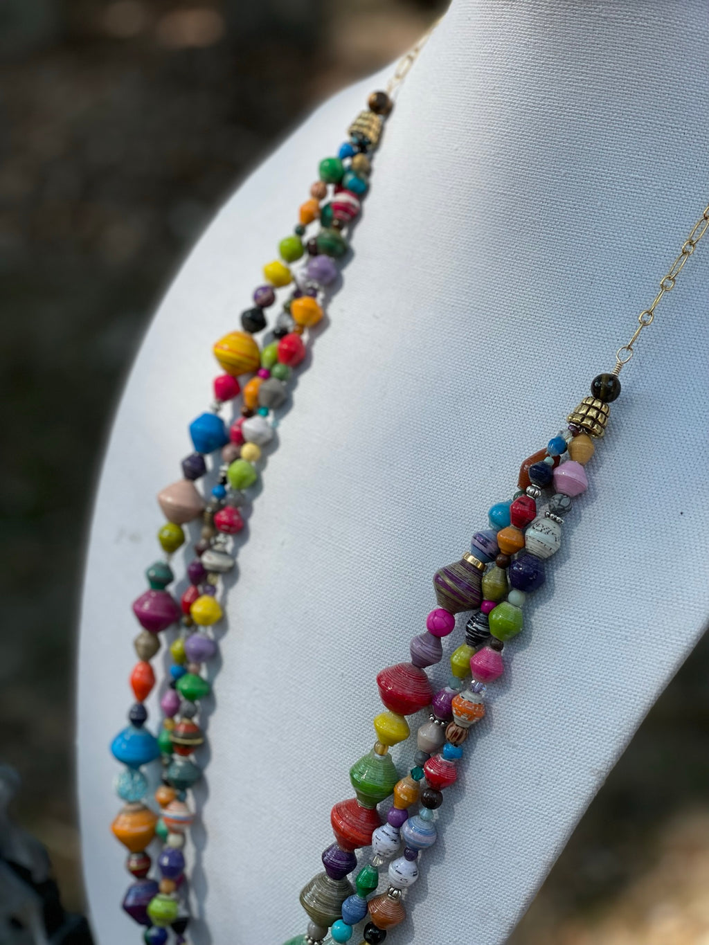 Triple Strand Mixed Media Necklace