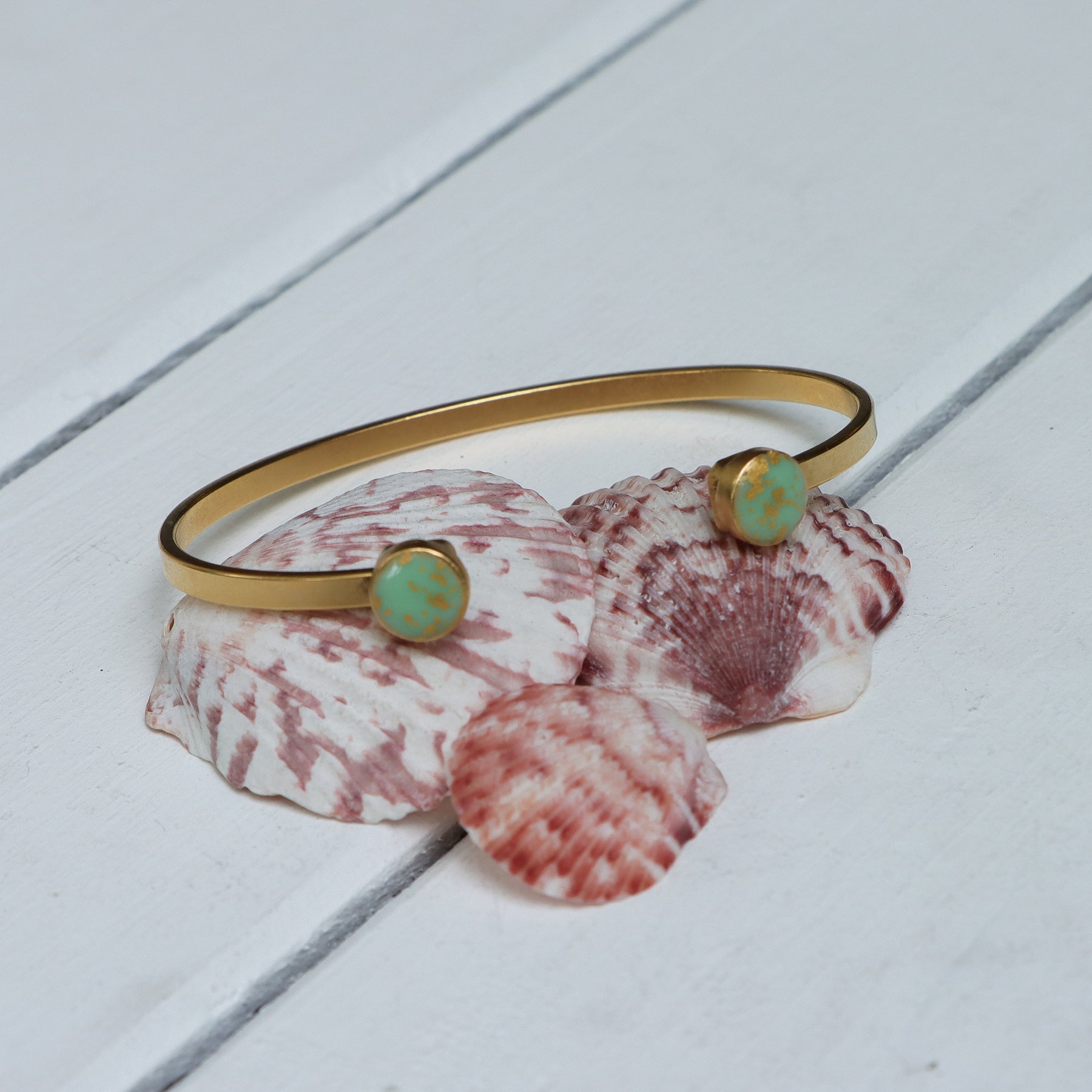 Cuff Bracelet with Resin Circles in Gold