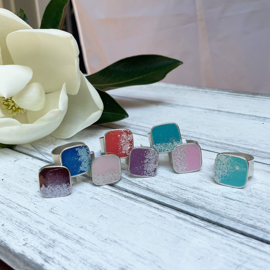 Large Square Adjustable Ring in Silver