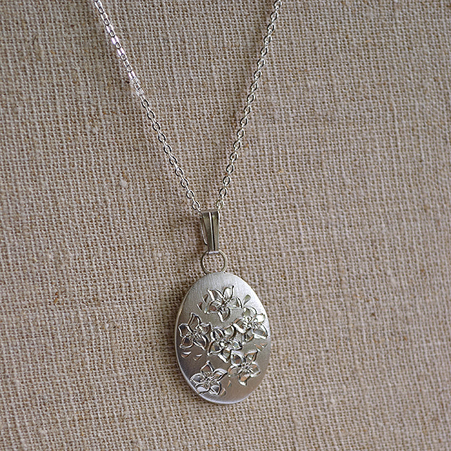 February Flower of the Month Oval Pewter Pendant