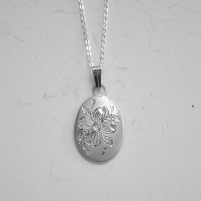 April Flower of the Month Oval Pewter Pendant