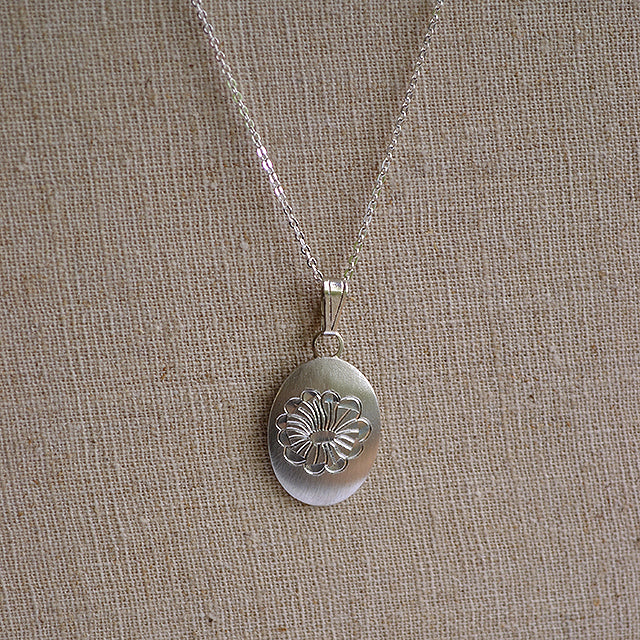 July Flower of the Month Oval Pewter Pendant