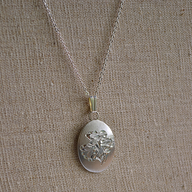 August Flower of the Month Oval Pewter Pendant