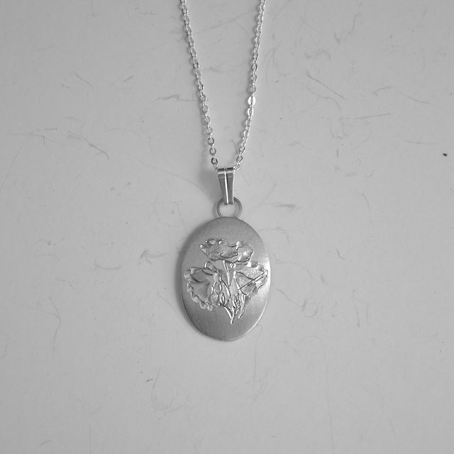 August Flower of the Month Oval Pewter Pendant