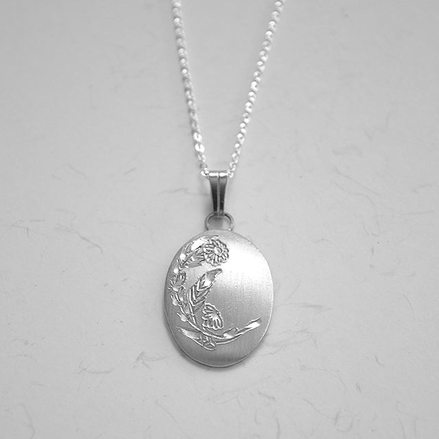 October Flower of the Month Oval Pewter Pendant
