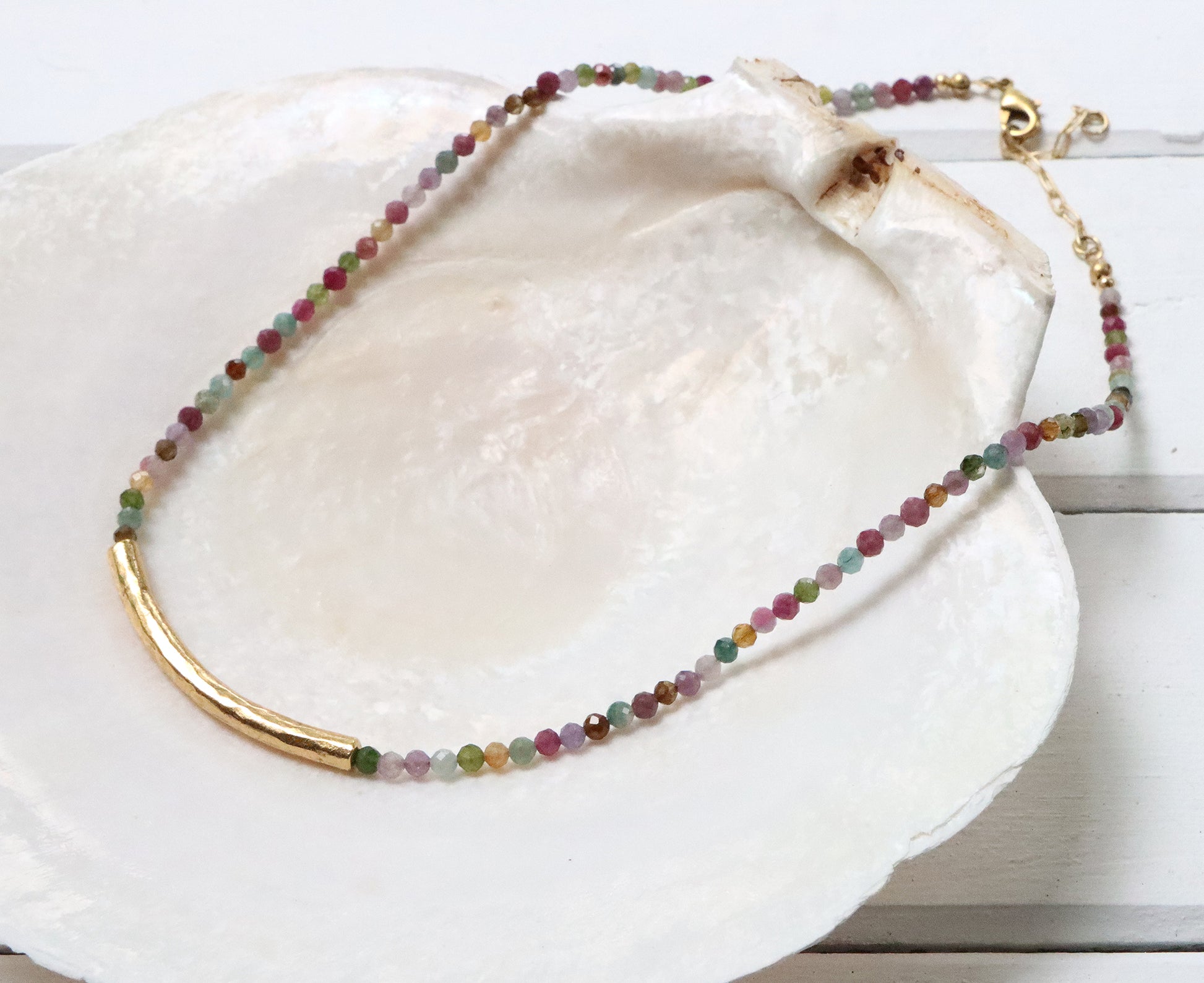 Gemstone Organic Bar Necklace in Gold