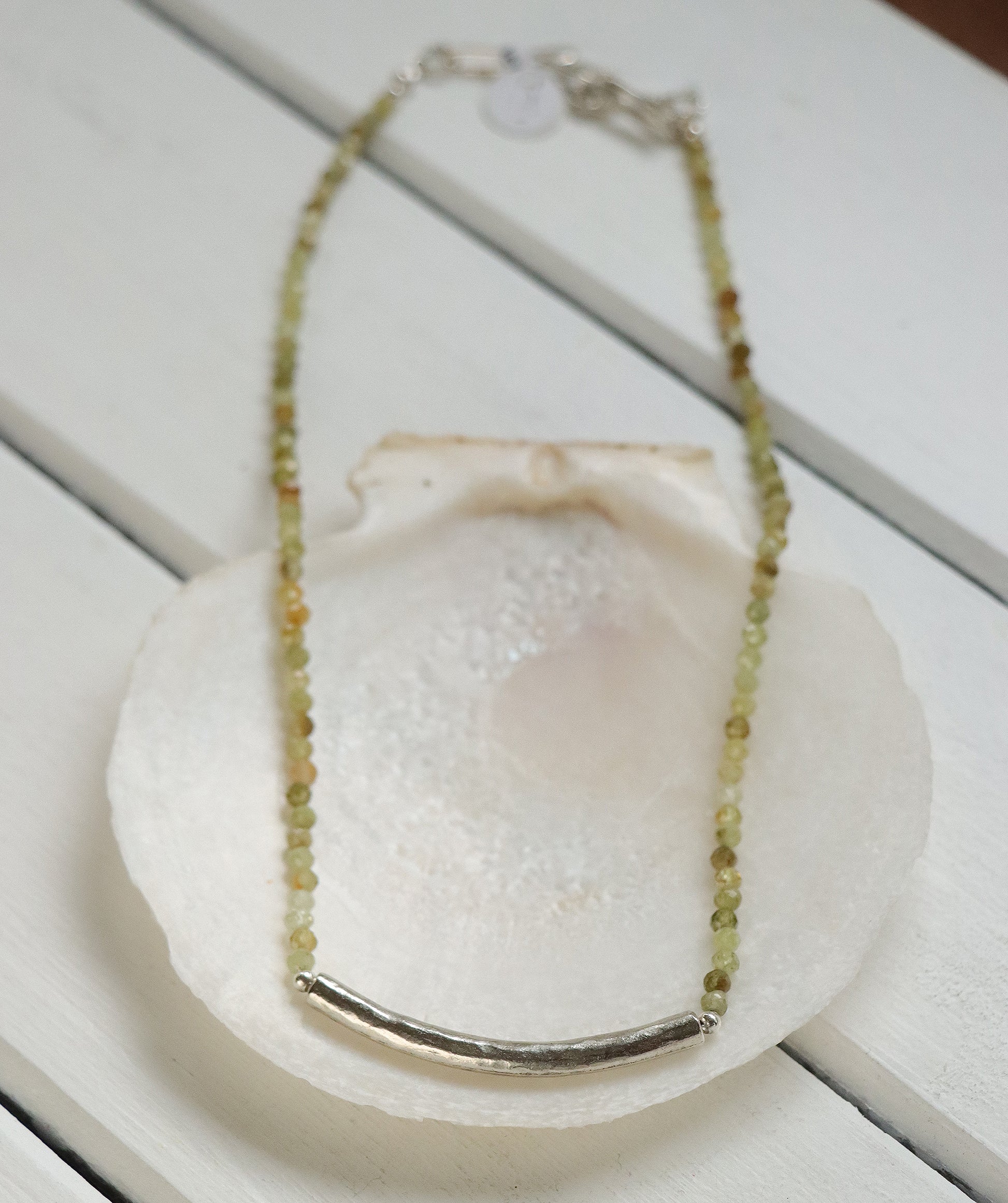 Gemstone Organic Bar Necklace in Silver