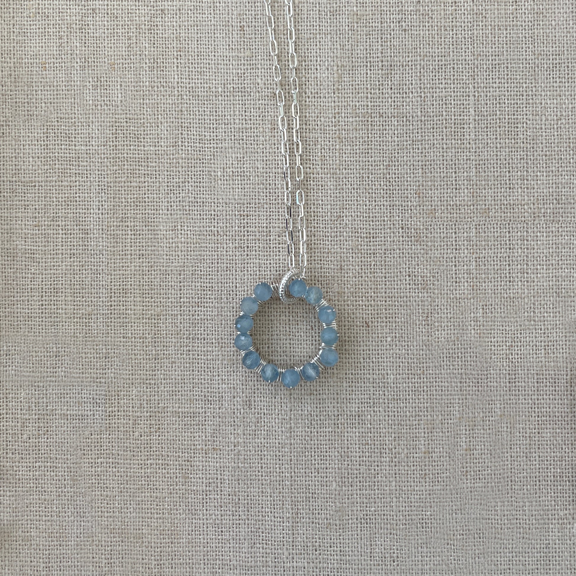 Hammered Circle Necklace with Gemstones in Silver