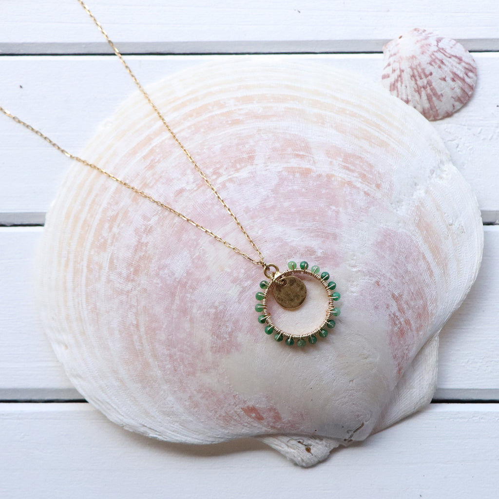 Open Frame Circle Necklace with Gemstones in Gold
