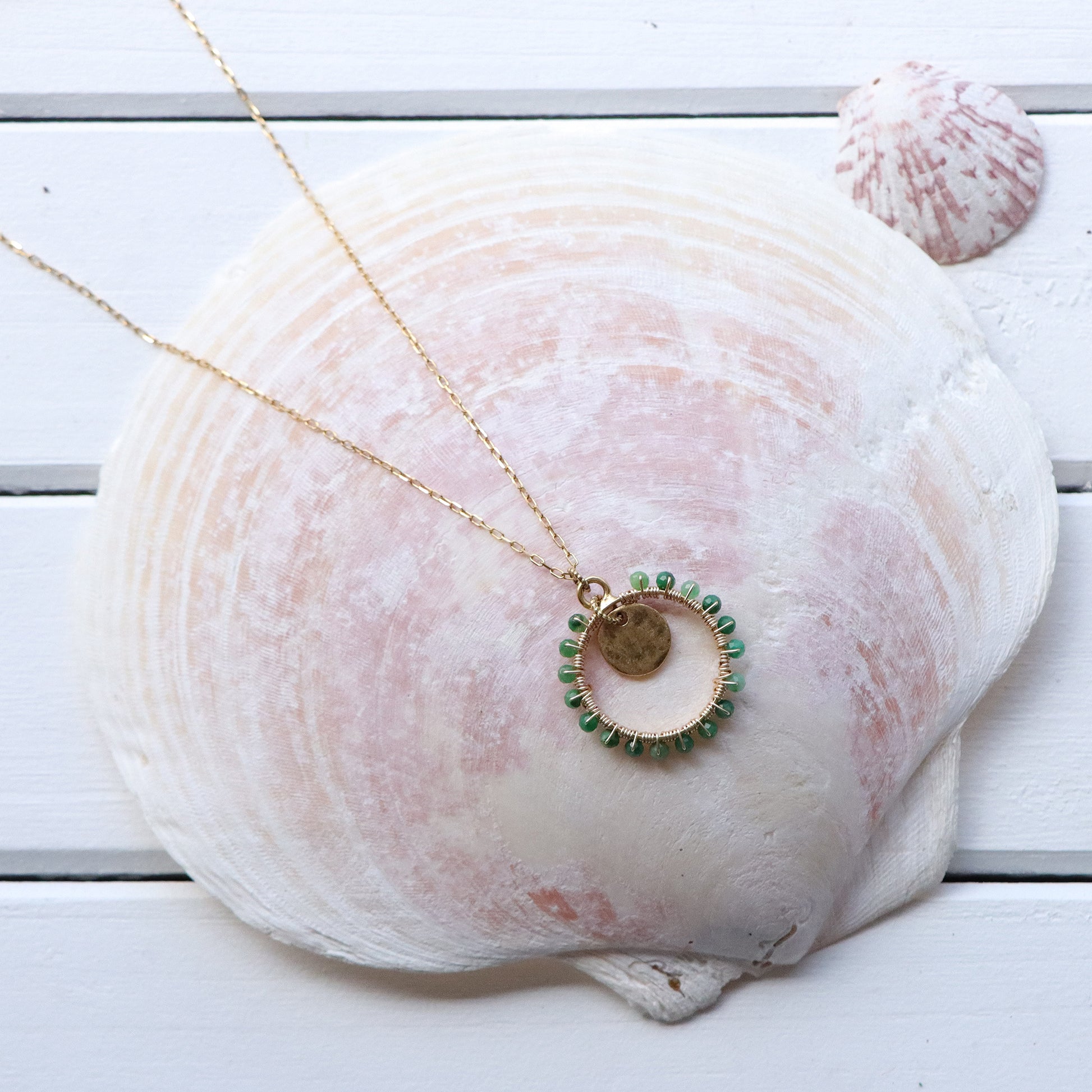 Open Frame Circle Necklace with Gemstones in Gold