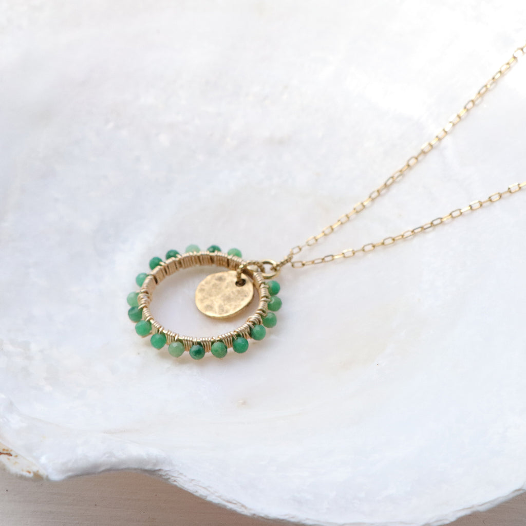 Open Frame Circle Necklace with Gemstones in Gold