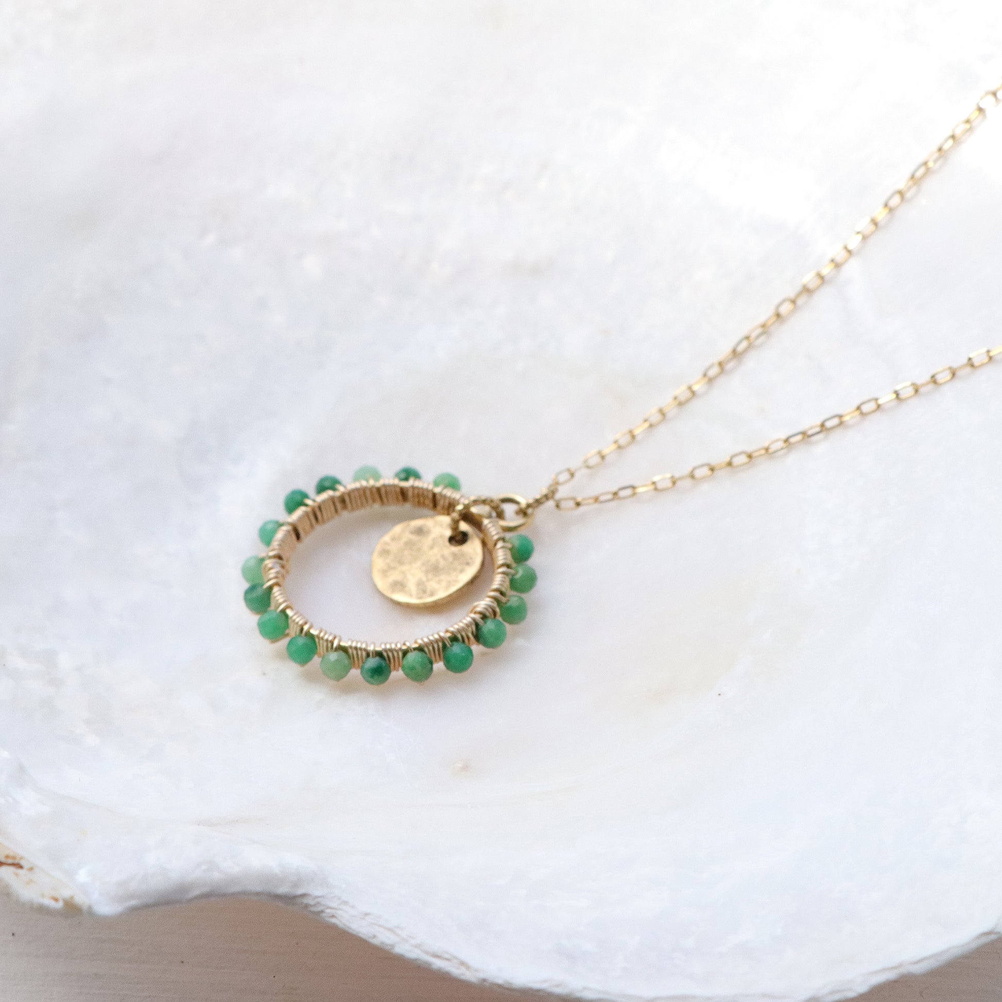 Open Frame Circle Necklace with Gemstones in Gold